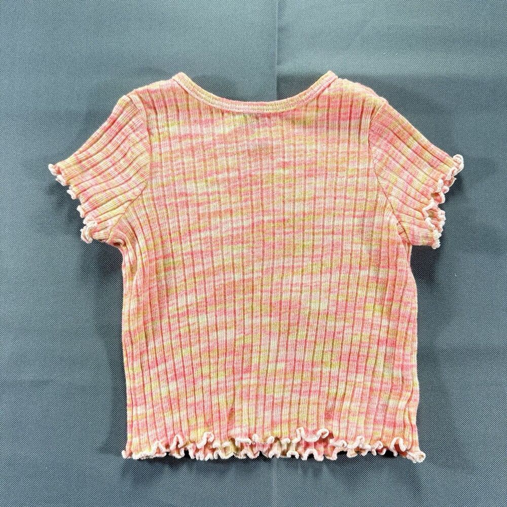 Old Navy Girls Size 2T Colorful Marled Rib Knit Lettuce Hem Short Sleeve Tee